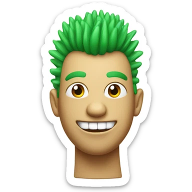 Green smiling 3d emoji with Mohawk and teeth sticker