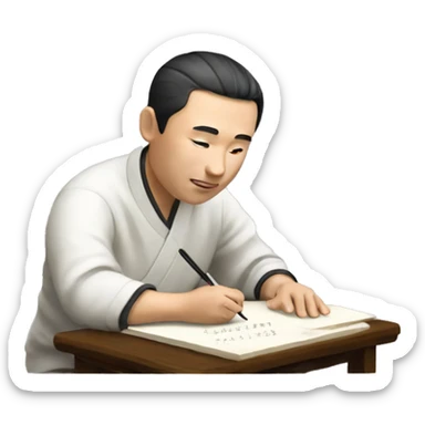 Chinese man writing a script with a brush  Chinese characters sticker