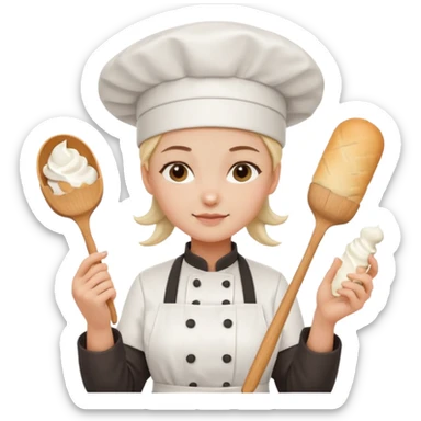 Young female baker - wearing a white chef's hat and holding a cream piping bag sticker
