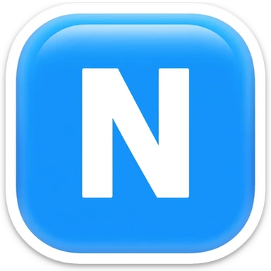 "3D premium,3D rounded-square icon in soft bleu with a beveled edge, bold serif white letter 'N'centered, strong specular highlights, inner glow, 1024x1024, png" sticker