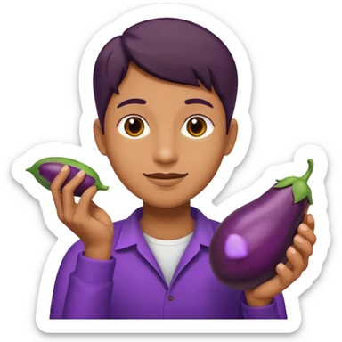 holding brinjal sticker