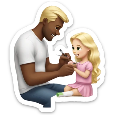 blonde babydaughter gives blonde dad a manicure sticker