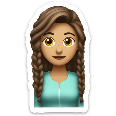 Garota morena, com cabelo castanho longo e encaracolado e curtain bangs  sticker