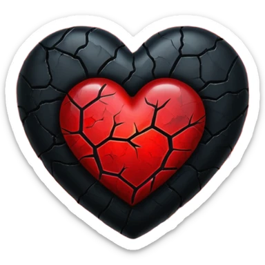 iOS style emoji, dark fantasy heart, black cracked heart, red inner glow, glossy sticker