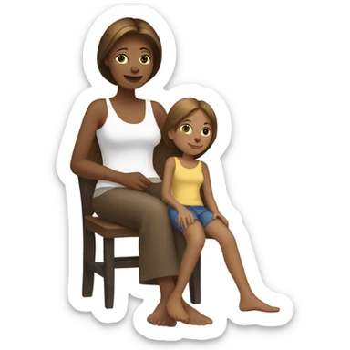 White mom with brown daughter relaxing  sticker