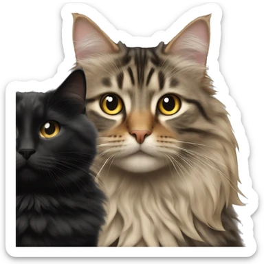 a long haired tabby full body and black cat sticker