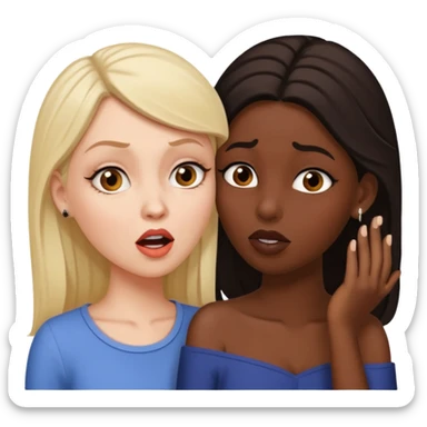 Devious white woman whispers gossip in shocked black woman's ear. sticker