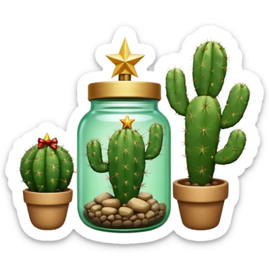 Cactus holding an overturned jar Christmas tree sticker