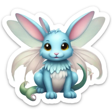 Cute fairy bunny being protected by cute water dragon sticker
