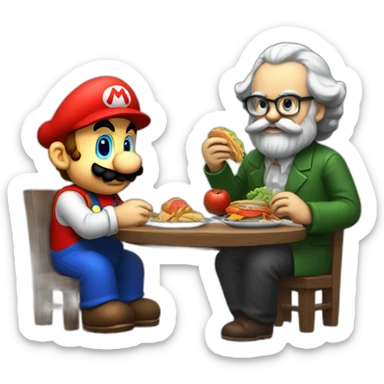 mario eating lunch with karl marx sticker