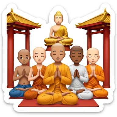 people praying in a Buddhist temple sticker