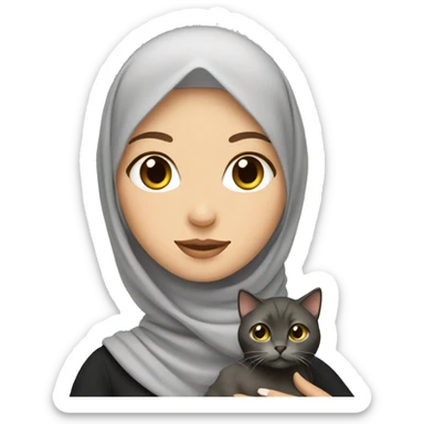 white pretty woman with hijab holding a cat sticker