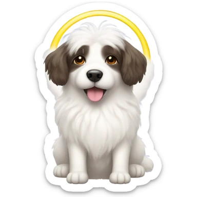 Cute White fluffy dog with halo over head  sticker