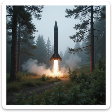 realistic ballistic missile, Photorealism, in a forest landscape sticker