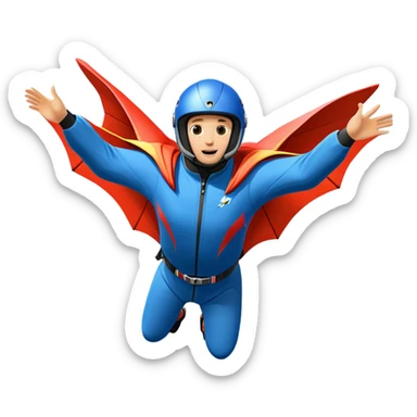 A wingsuit jumper soaring through the air between towering mountains, with the suit spread wide to catch the wind. The background features dramatic cliffs and expansive skies, emphasizing the thrill and freedom of base jumping in a stunning natural landscape. sticker