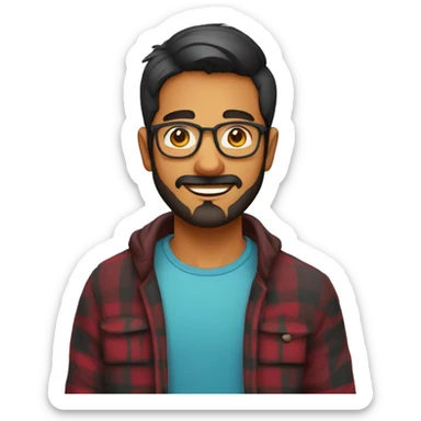 indian young guy with no moustached but stubble goatee beard and transparent spectacles wearing a flannel sticker