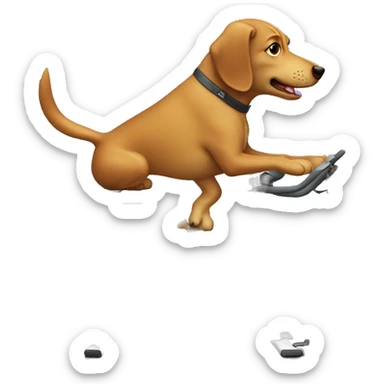 dog riding a stationary bike sticker