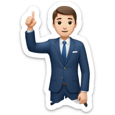 man standing on a mountain of papers, showing a thumbs up sticker