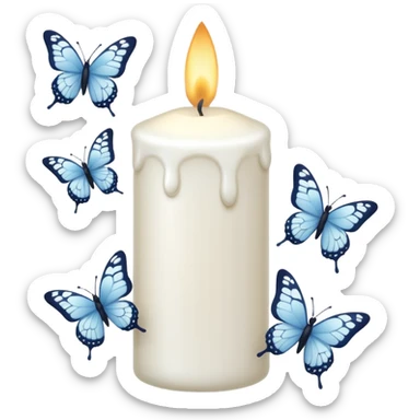 white candle with butterflies sticker