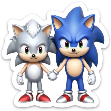 Sonic the Hedgehog, baby Sonic, and Silver the Hedgehog holding hands together sticker