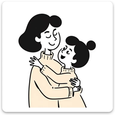 A happy mother with a child in beige clothes sticker