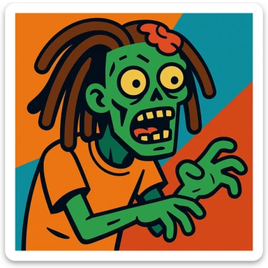 zombie with dreads, cartoon style, green skin, vibrant toon style sticker