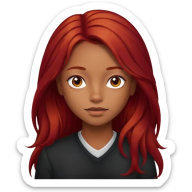 Girl with light brown skin and dark long red hair sticker