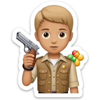 A kid with a pistol sticker