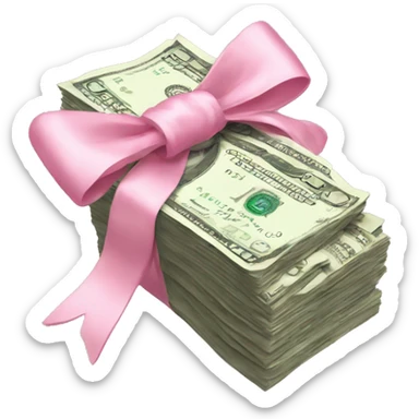 A bunch of dollars, tied with pastel pink bow sticker