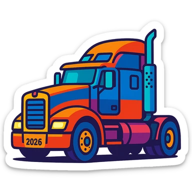 2026 Kenworth Sleeper semi truck, side view, headlights on, vibrant cartoon style, no background sticker