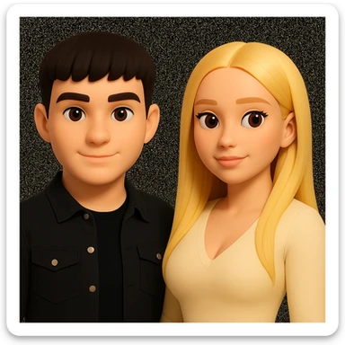 Slightly increase the volume of the upper body of the girl, separate the girl and the boy from each other, and make the skin color the same for both characters. Maintain the cartoonish 3D style in the image. sticker