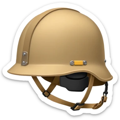modern NATO helmet, iPhone emoji style, tan color, three-quarter view, mounts for accessories, strap sticker