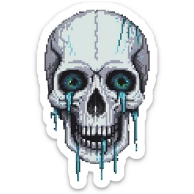 crying skull, tears flowing from eye sockets sticker