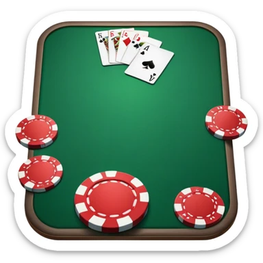 A photorealistic icon featuring playing cards and a stack of poker chips on a green felt table. Bright, detailed design with realistic textures and lighting. Transparent background, clearly symbolizing card games and strategy. sticker