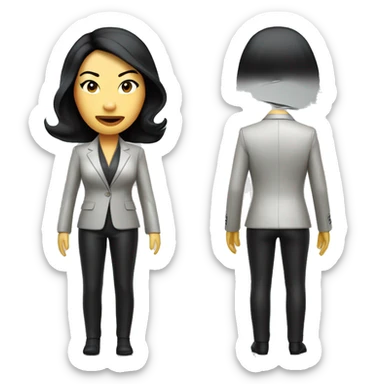 Asian woman, looking like Lucy Liu,  in business leather suit breaks a rod sticker