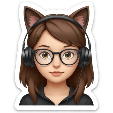fille brune a lunette avec casque oreille de chat noir et gris sans boucle d'oreille sticker