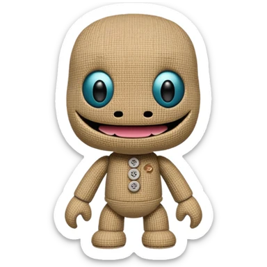Make me a realistic Sackboy character from littlebigplanet game sticker