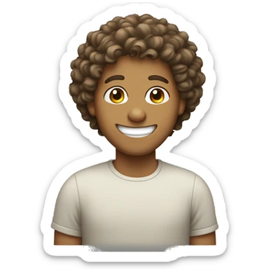 A tan guy smiling with curly hair and smile lines sticker