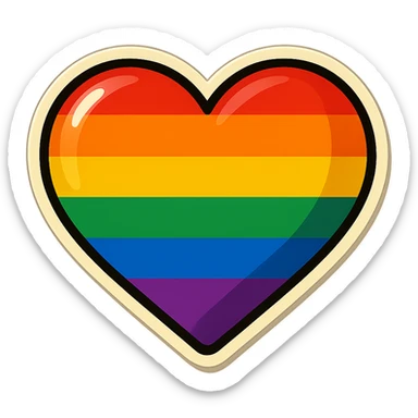 pride heart, bold outlines, vintage look, rainbow colors sticker