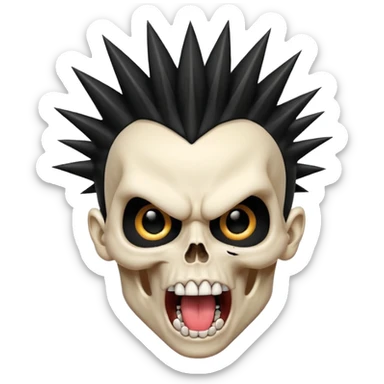 spikey black mohawk hair on a sharp looking skull mouth open tongue out sticker