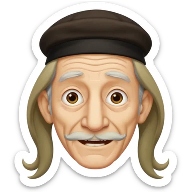 Jewish elderly man emoji with long hair on the sides and jewish hat, long big nose and crooked teeth sticker