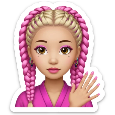 Une chinoise en Corée-du-Sud avec des faux ongles roses et des faux cils et des tresses africaines sticker