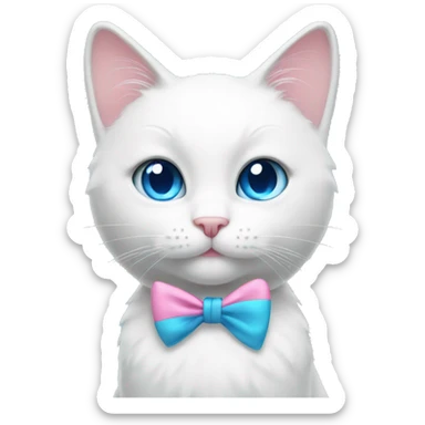white cat with a pink bow and blue eyes sticker