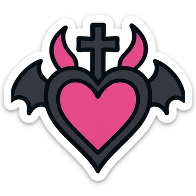 gothic heart, black and pink, vibrant toon style sticker