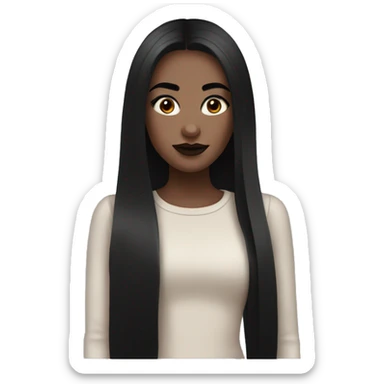 A girl with thin black eyebrows and long black hair and eyeliner with brown lipstick  sticker