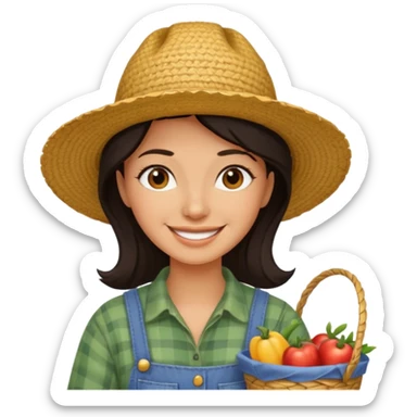 farmer dark hair woman with straw hat sticker