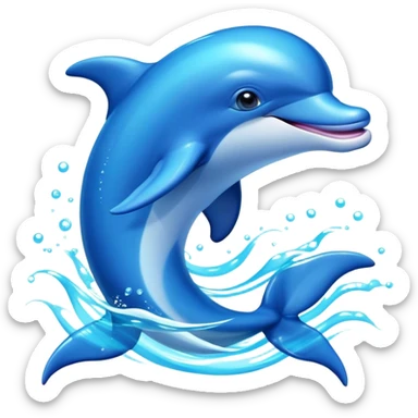 Cinematic Adorably Playful Dolphin Portrait Emoji, Bouncing joyfully through sparkling turquoise waves with a sleek, streamlined body of glossy blue skin, a wide, infectious smile, and bright, twinkling eyes that radiate pure delight, Simplified yet charmingly exuberant features, highly detailed, glowing with a radiant, bubbly aquatic glow, high shine, energetic and heartwarming, stylized with an air of whimsical ocean fun, soft glowing outline, capturing the essence of a super cute dolphin that seems ready to leap out of the screen spreading joy! sticker