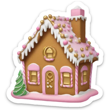 light pink and gold and white gingerbread house sticker