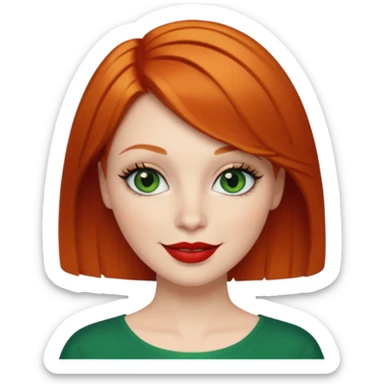 Short Ginger hair, green eyes, black long eye lashes large red lips White woman happy sticker