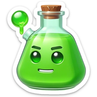 Clash of Clans aesthetic: Cinematic Playful Pixel 3D green health Potion Emoji, rendered in a 3D vector-style similar to standard emojis with minimal shading and bold, simplified shapes. A compact, distinct form with signature details, softly glowing with a pixelated adventure charm. Simplified yet unmistakably iconic, highly detailed and consistent, glowing with a soft radiance and high shine. Stylized with a touch of classic pixel-art charm and a soft glowing outline, capturing the essence of a beloved gaming relic with a friendly, playful manner! sticker